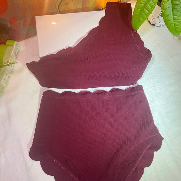 One shoulder swimsuit, red Bordeaux, Size S - Picture 1 of 9